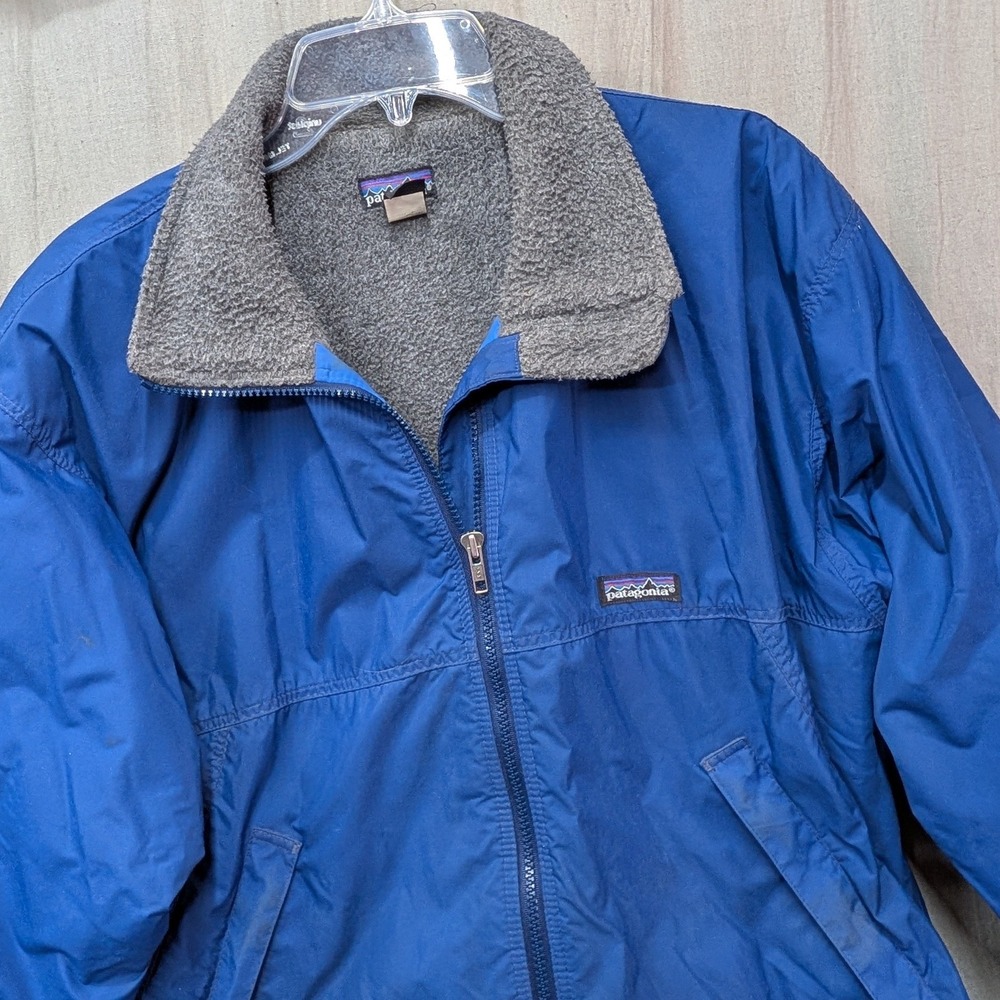Vintage Patagonia Shelled Synchilla Jacket Blue Fleece Lined Made in USA Mens M